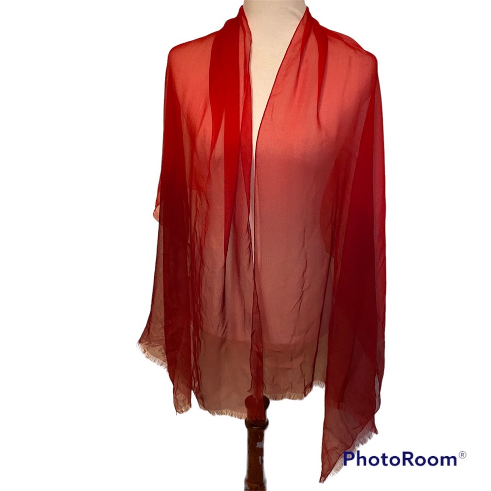 BOTTEGA VENETA SCARF CRIMSON RED OMBRÉ SHEER SILK LARGE ACCESSORY LUXURY WRAP